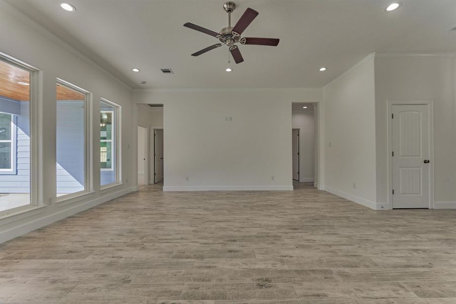 Designed for flow and functionality, this den is the central hub of the home. Designed for flow and functionality, this den is the central hub of the home.