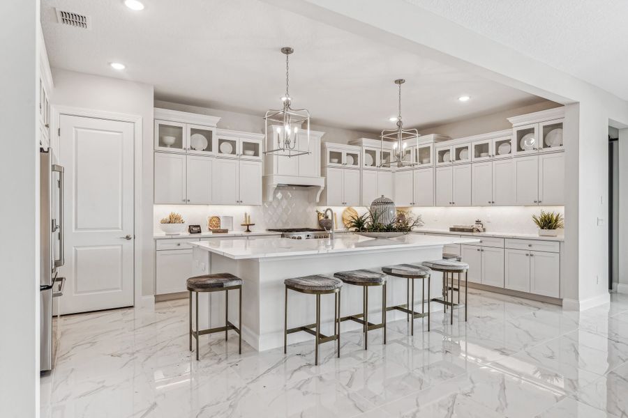 Kitchen with center island and pendant lighting