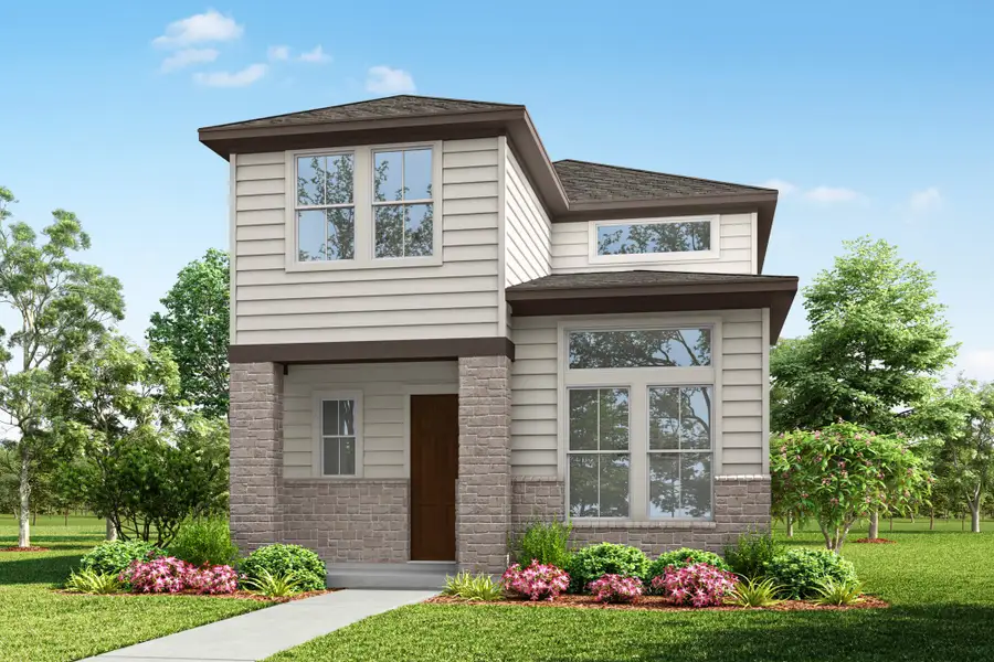 Representative exterior photo of a completed home built from the Frost by Tri Pointe Homes in Paley Park at Easton Park, Austin, TX (Image 2). Representative exterior photo of a completed home built from the Frost by Tri Pointe Homes in Paley Park at Easton Park, Austin, TX (Image 2).