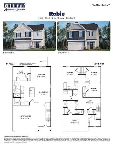 2D floor plan layout for the Robie by D.R. Horton in Collins Ridge, Hillsborough, NC (Image 3).