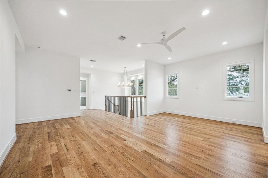 Upstairs Game Room/Flex Space! Gorgeous hardwood flooring and adjacent to full bath and storage closet. Can be future space to convert to 6th bedroom. Upstairs Game Room/Flex Space! Gorgeous hardwood flooring and adjacent to full bath and storage closet. Can be future space to convert to 6th bedroom.