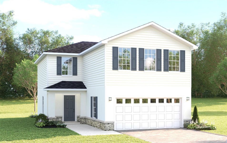 Front exterior of a new home in Terra Lago, Indiantown, FL, highlighting curb appeal (Image 1). Front exterior of a new home in Terra Lago, Indiantown, FL, highlighting curb appeal (Image 1).