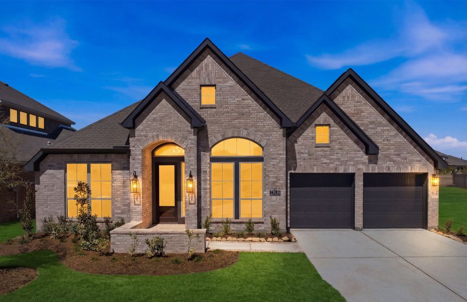 Front exterior of a new home in Bridgeland 60′, Cypress, TX, highlighting curb appeal (Image 2). Front exterior of a new home in Bridgeland 60′, Cypress, TX, highlighting curb appeal (Image 2).