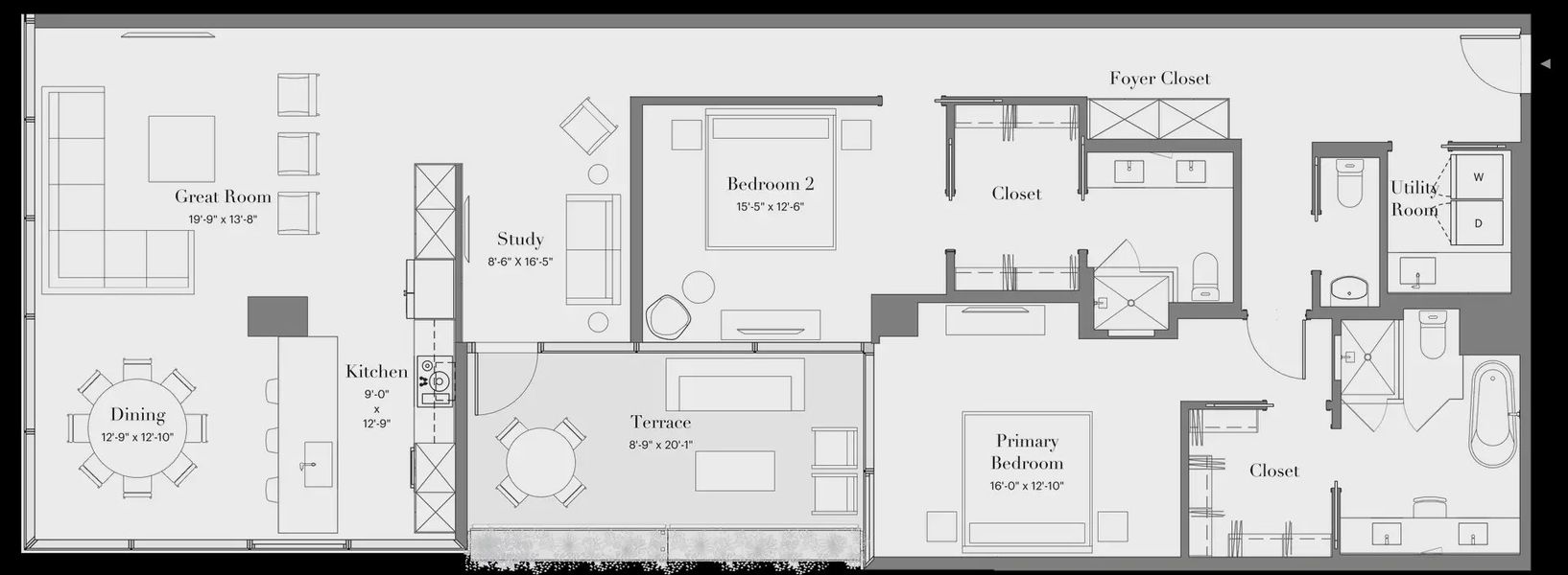 2D floor plan layout for the 2B-03E by Optima Homes in Optima McDowell Mountain, Scottsdale, AZ (Image 1).