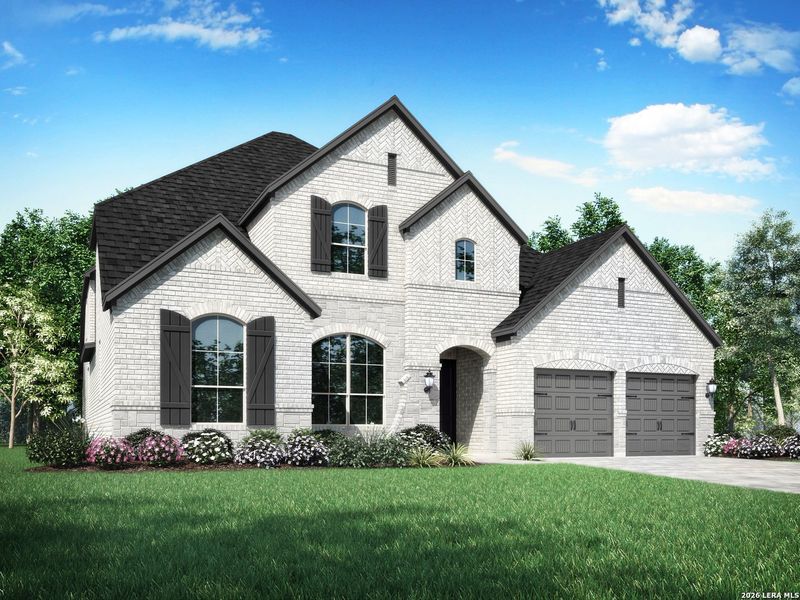 Front exterior of a new home in La Cima, San Marcos, TX, highlighting curb appeal (Image 1). Front exterior of a new home in La Cima, San Marcos, TX, highlighting curb appeal (Image 1).