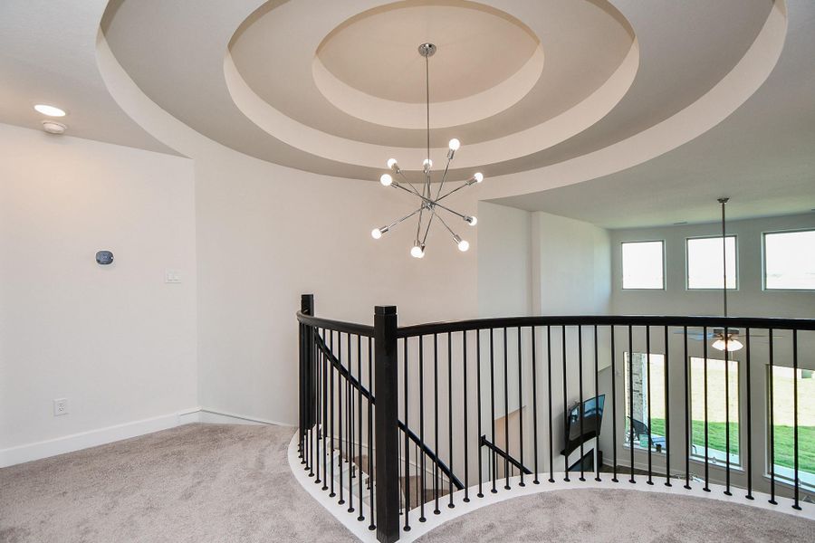 Here we are on the 2nd 'game room' floor landing with a divine tiered dome ceiling and delightful chandelier. Here we are on the 2nd 'game room' floor landing with a divine tiered dome ceiling and delightful chandelier.