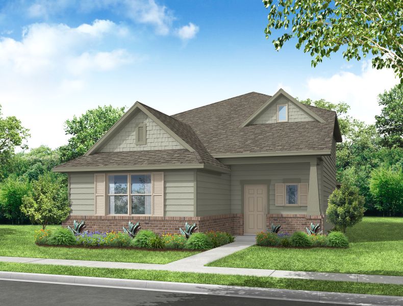 Representative exterior photo of a completed home built from the Lockhart by Impression Homes in Heartland, Heartland, TX (Image 1). Representative exterior photo of a completed home built from the Lockhart by Impression Homes in Heartland, Heartland, TX (Image 1).