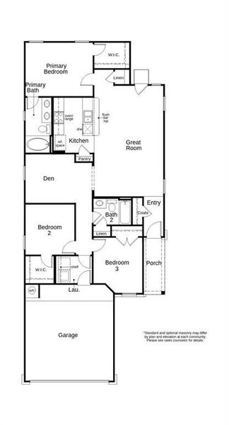 This floor plan features 3 bedrooms, 2 full baths, and over 1,300 square feet of living space.