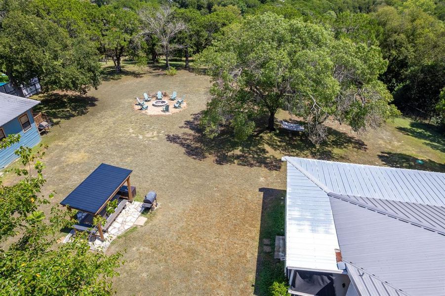 An overhead view of the grounds; note the covered picnic table area - and don't miss the big metal storage shop.