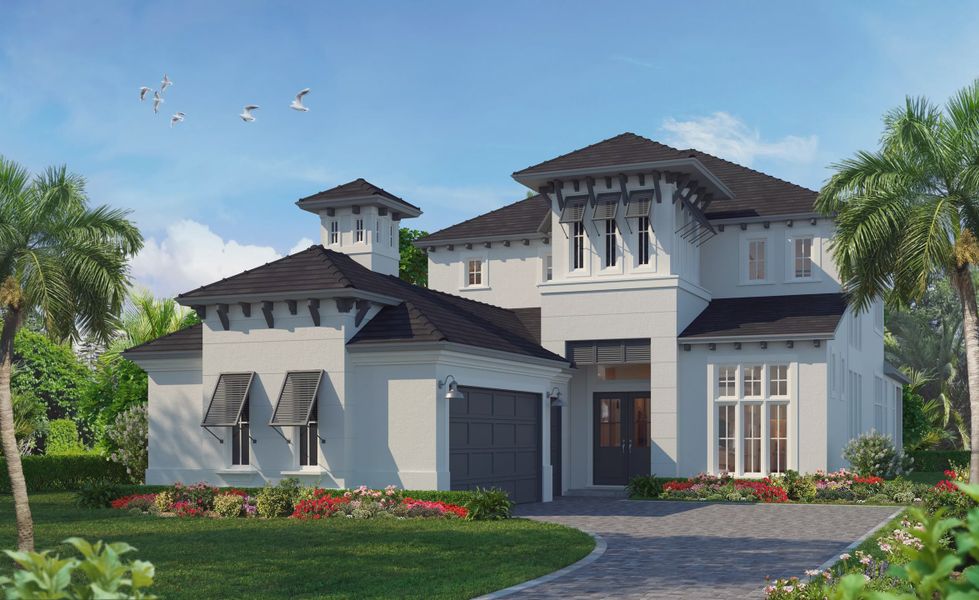 Representative exterior photo of a completed home built from the Prado Verde by ICI Homes in Oasis at Hammock Dunes, Palm Coast, FL (Image 6). Representative exterior photo of a completed home built from the Prado Verde by ICI Homes in Oasis at Hammock Dunes, Palm Coast, FL (Image 6).