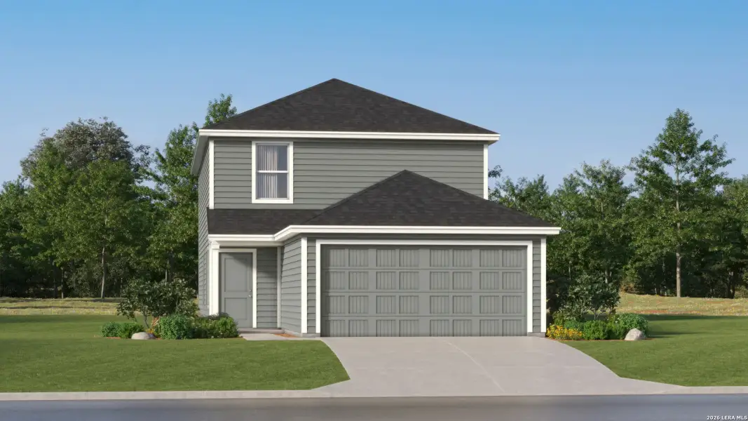 Front exterior of a new home in Valle Sol, Von Ormy, TX, highlighting curb appeal (Image 22).