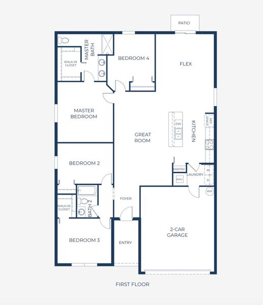 2D floor plan layout for the Marigold by Maronda Homes in Royal Highlands, Weeki Wachee, FL (Image 3).