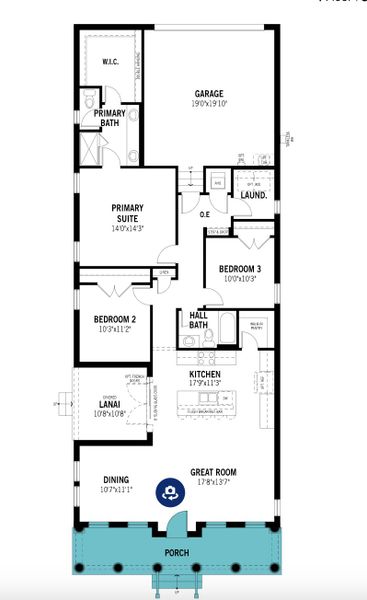 2D floor plan layout for the Hart by Mattamy Homes in Celebration - Island Village, Celebration, FL (Image 3).