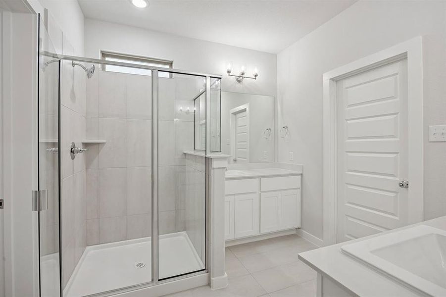 Primary Bathroom in the Masters home plan by Trophy Signature Homes – REPRESENTATIVE PHOTO