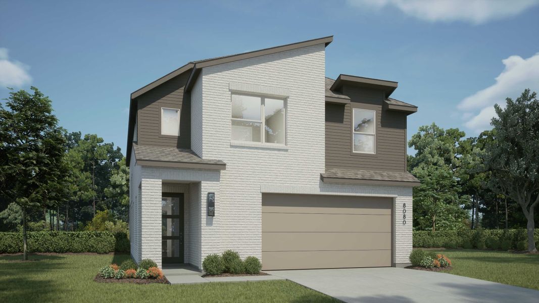 Representative exterior photo of a completed home built from the Delacroix Plan by Highland Homes in Heartland, Heartland, TX (Image 2). Representative exterior photo of a completed home built from the Delacroix Plan by Highland Homes in Heartland, Heartland, TX (Image 2).