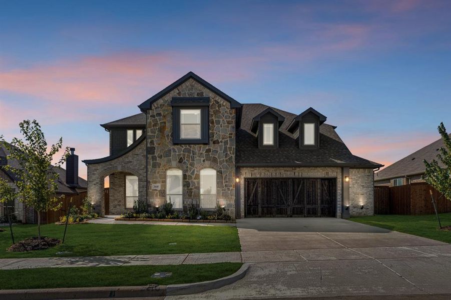 Front exterior of a new home in The Grove, Midlothian, TX, highlighting curb appeal (Image 19). Front exterior of a new home in The Grove, Midlothian, TX, highlighting curb appeal (Image 19).