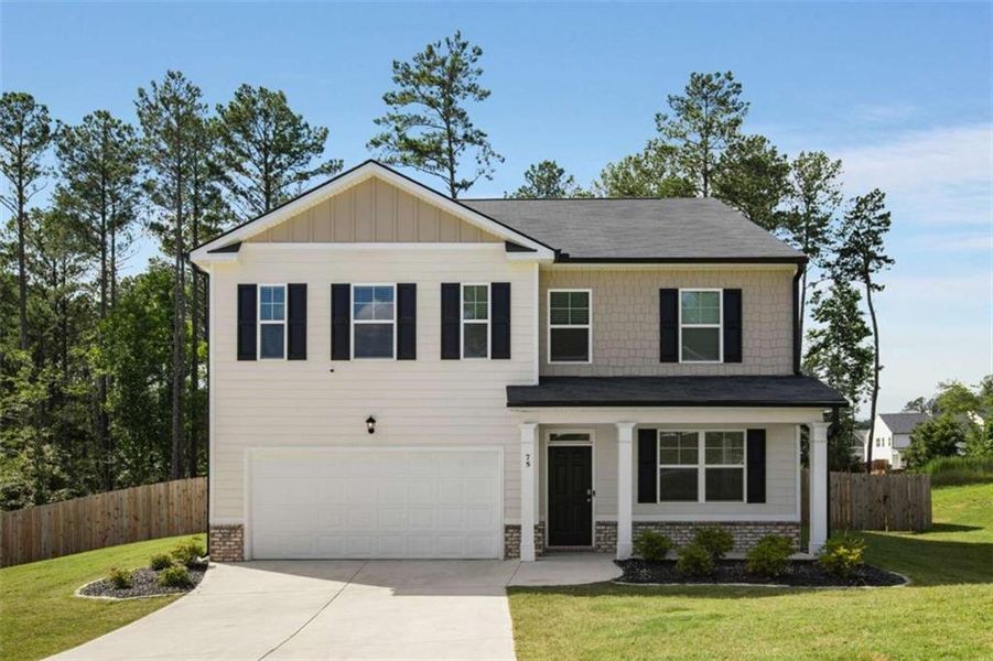 Front exterior of a new home in Stillwater Springs, Dacula, GA, highlighting curb appeal (Image 26). Front exterior of a new home in Stillwater Springs, Dacula, GA, highlighting curb appeal (Image 26).