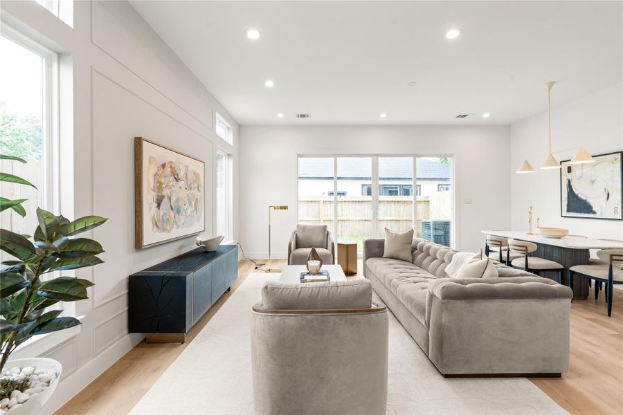 The sliding door here creates a direct, unobstructed line to the private backyard, blurring the line between indoor and outdoor living. On nice days, this room basically doubles in size.