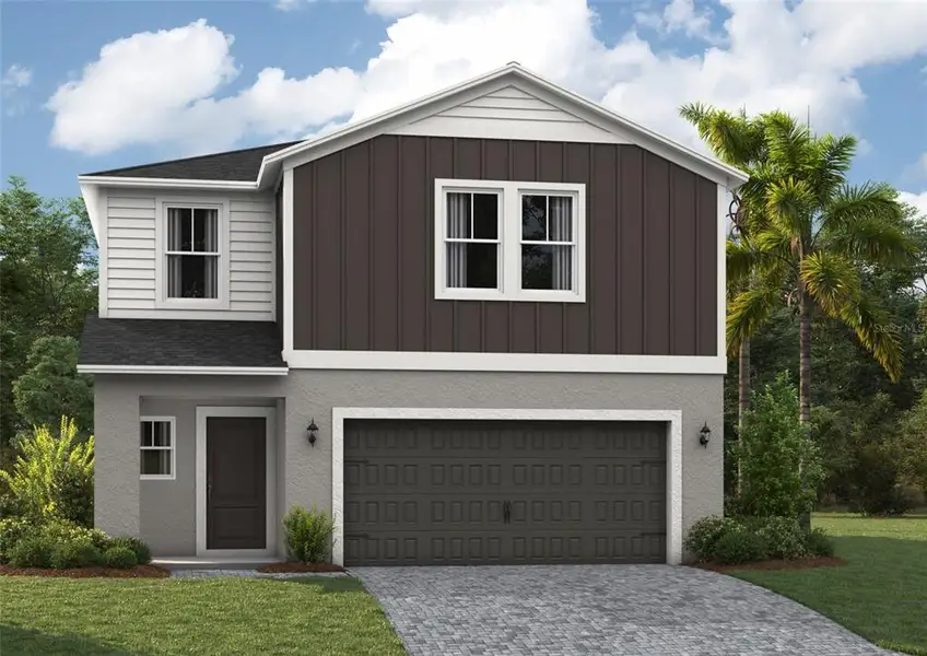 Front exterior of a new home in Pasadena Ridge, Zephyrhills, FL, highlighting curb appeal (Image 1).