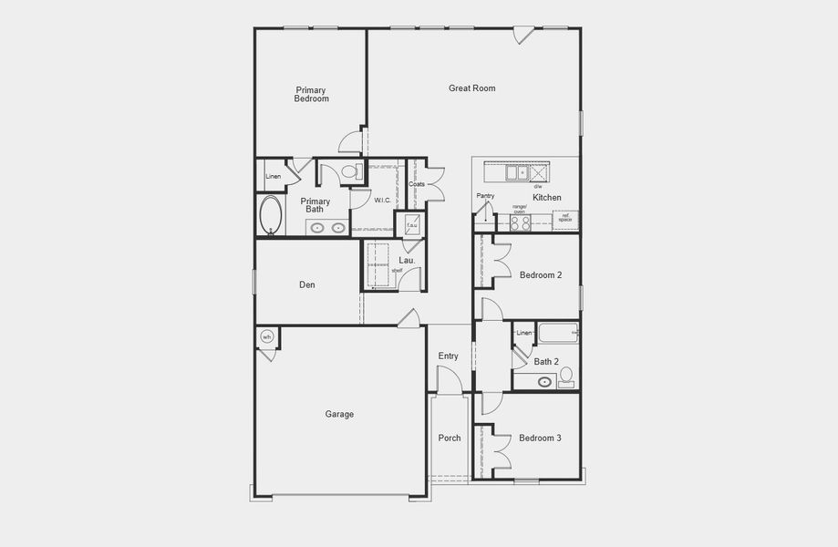2D floor plan layout for the 1675 Modeled by KB Home in Sagecrest Preserve, Conroe, TX (Image 3).