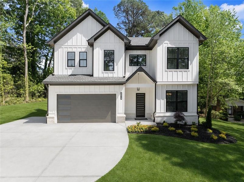 Front exterior of a new home in , Flowery Branch, GA, highlighting curb appeal (Image 23).