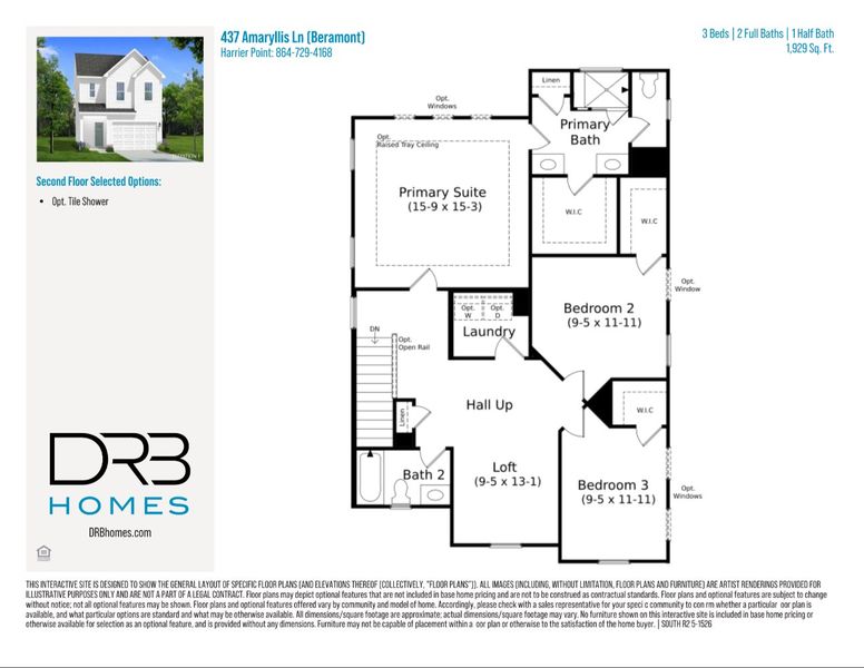 2D floor plan layout of this home in Harrier Point, Woodruff, SC (Image 4).