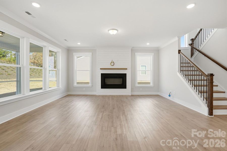 Family Room with cosmo fireplace option with shiplap surround