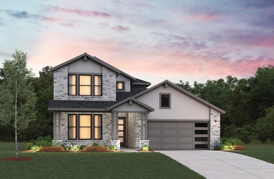 Front exterior of a new home in Ellwood: Heritage Collection, Iowa Colony, TX, highlighting curb appeal (Image 1). Front exterior of a new home in Ellwood: Heritage Collection, Iowa Colony, TX, highlighting curb appeal (Image 1).