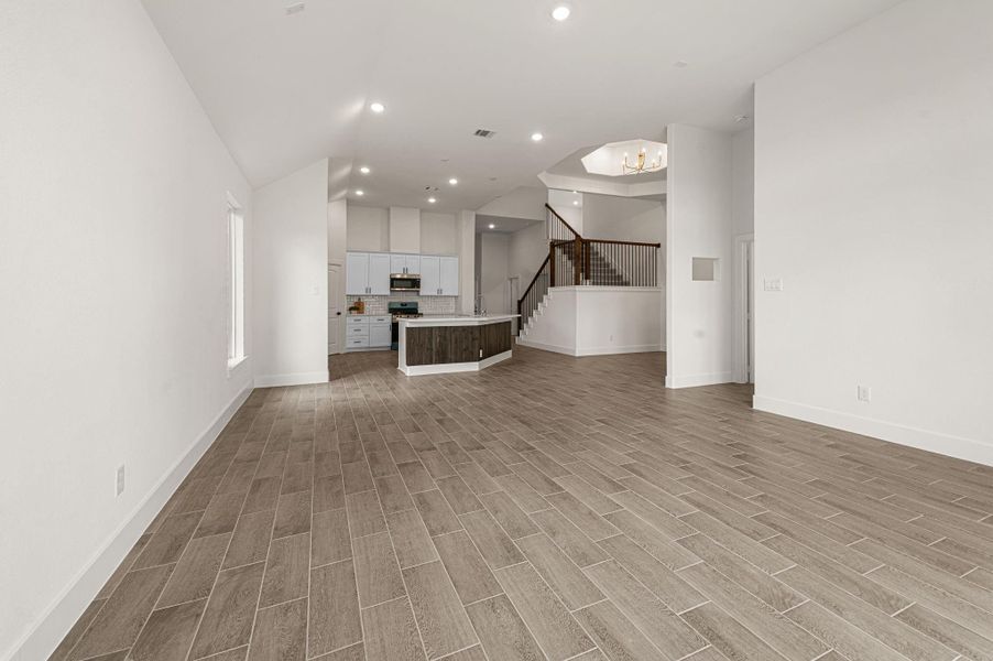 Oversized living room with 12' ceilings.