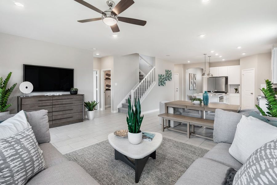 Representative furnished interior of a home built from the 2702 Modeled by KB Home in The Granary - Sterling Collection, San Antonio (Image 9). Representative furnished interior of a home built from the 2702 Modeled by KB Home in The Granary - Sterling Collection, San Antonio (Image 9).