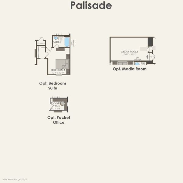 2D floor plan layout for the Palisade by Pulte Homes in Ribbonwood, Aubrey, TX (Image 6).
