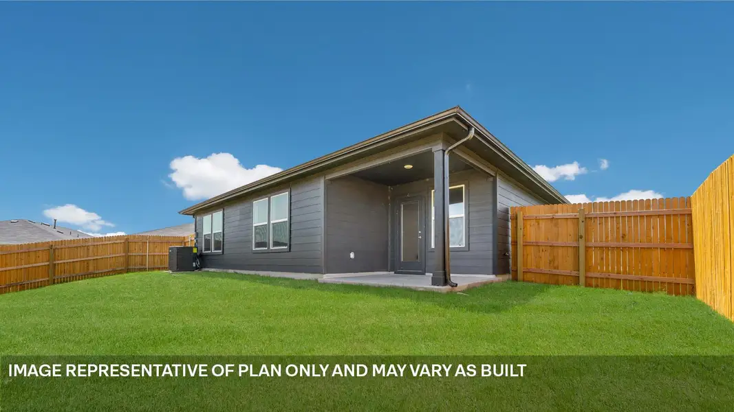 Exterior details and patio area of a home in Trails at Wildhorse, Austin (Image 3).