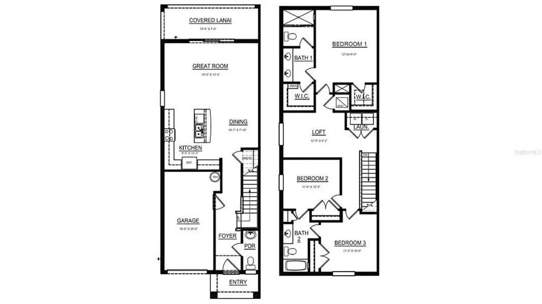 2D floor plan layout of this home in Towns at Woodsdale, Wesley Chapel, FL (Image 3). 2D floor plan layout of this home in Towns at Woodsdale, Wesley Chapel, FL (Image 3).
