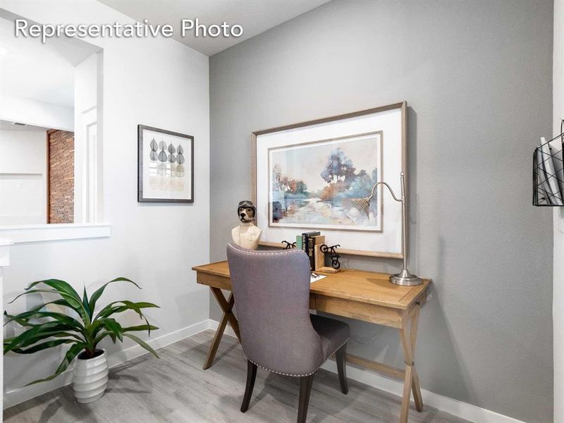 Office space featuring light hardwood / wood-style flooring