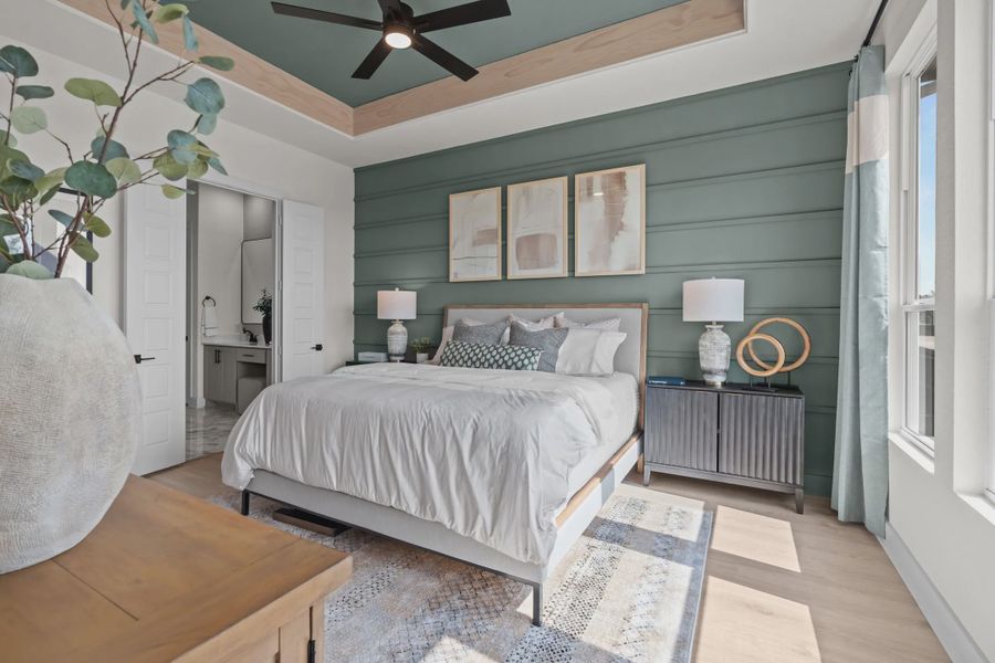 Representative furnished interior of a home built from the Delos by Chesmar Homes in Prominence Urban, San Antonio (Image 10).