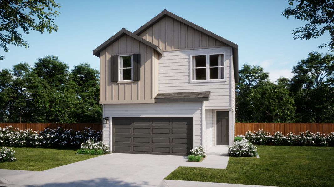 Representative exterior photo of a completed home built from the Alexa by Risewell Homes in Freedom at Anthem, Kyle, TX (Image 15).