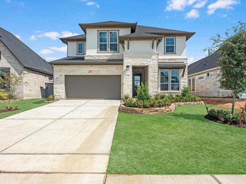 Front exterior of a new home in Jubilee 50′, Hockley, TX, highlighting curb appeal (Image 21).