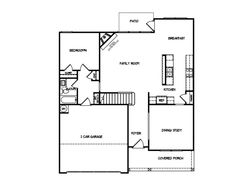 2D floor plan layout for the The Farmington by My Home Communities in Sutton’s Landing, Statham, GA (Image 3).