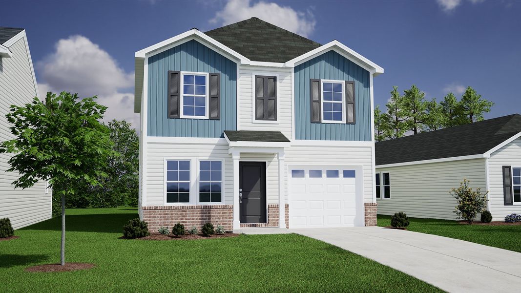 Representative exterior photo of a completed home built from the Barnwell - Genesis Value Collection by Mungo Homes in Richmond Hill, Inman, SC (Image 2).