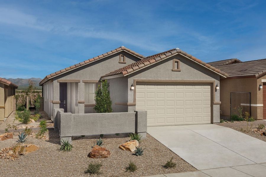 Representative exterior photo of a completed home built from the 1620 by KB Home in Mandarina Reserve, Marana, AZ (Image 6).