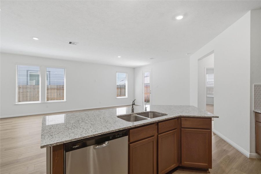 Commanding view from the kitchen to the Great Room. Commanding view from the kitchen to the Great Room.
