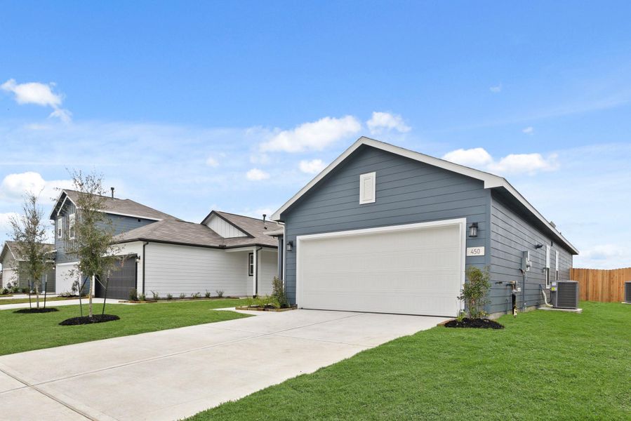 Front exterior of a new home in Barrett Crossing, Crosby, TX, highlighting curb appeal (Image 14). Front exterior of a new home in Barrett Crossing, Crosby, TX, highlighting curb appeal (Image 14).