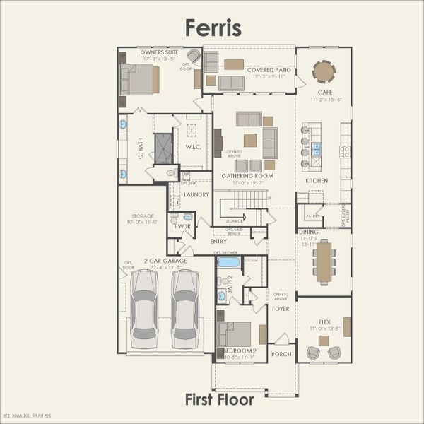 2D floor plan layout for the Ferris by Pulte Homes in Corley Farms, Boerne, TX (Image 4).