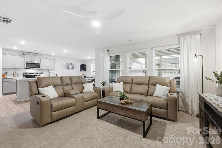 living room, open to kitchen