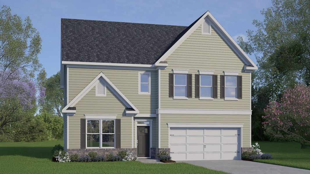 Representative exterior photo of a completed home built from the Summit by D.R. Horton in Kalas Falls, Wake Forest, NC (Image 1).