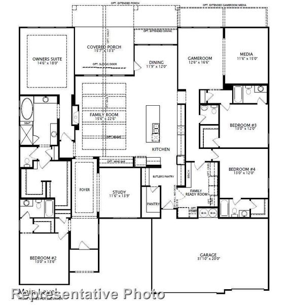 2D floor plan layout of this home in Meridiana 90', Manvel, TX (Image 2).