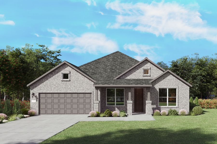 The Azle, a one-story new home design shown with home exterior LS 201 The Azle, a one-story new home design shown with home exterior LS 201