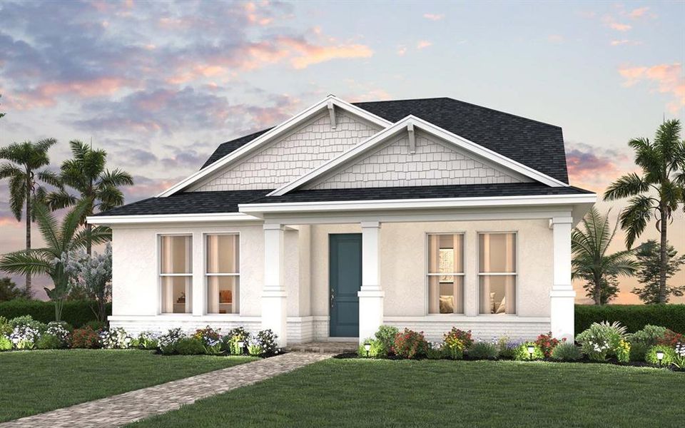 Front exterior of a new home in SeaFlower – Bungalow Homes, Bradenton, FL, highlighting curb appeal (Image 1). Front exterior of a new home in SeaFlower – Bungalow Homes, Bradenton, FL, highlighting curb appeal (Image 1).