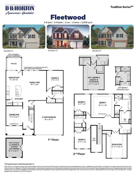2D floor plan layout for the Fleetwood by D.R. Horton in The Manors at Martin Farms, Aberdeen, NC (Image 3).