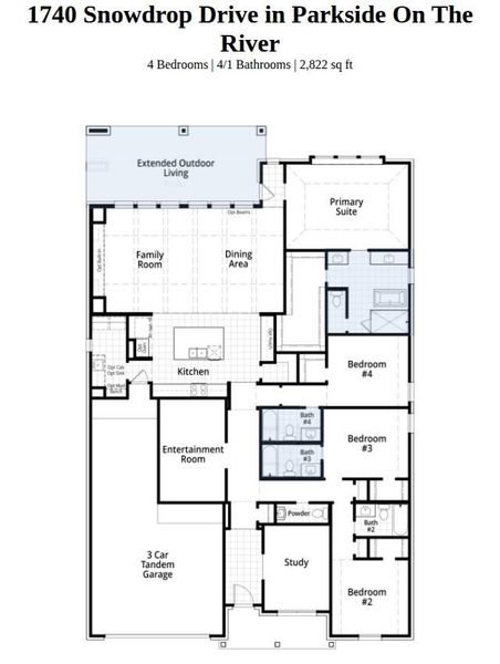 2D floor plan layout of this home in Parkside On The River, Georgetown, TX (Image 3).